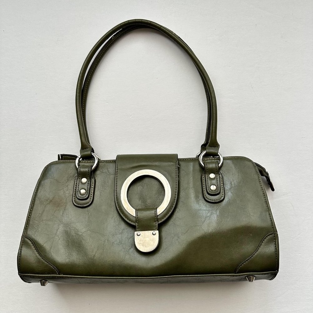 Hillard and Hanson Vinyl Handbag Purse Double Handle Strap Bag Magnet Closure